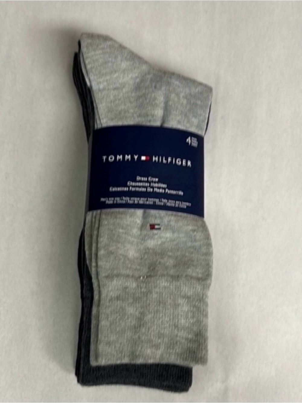 New Tommy Hilfiger Socks Men’s 4 Pair Gray & Black Dress Crew Sock Casual Preppy